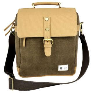 Umhängetasche olivgrün beige Tasche gewaschene Jute Schultertasche Tragegriff