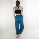 Summer trousers straight blue-petrol mottled single lacing slip-on trousers