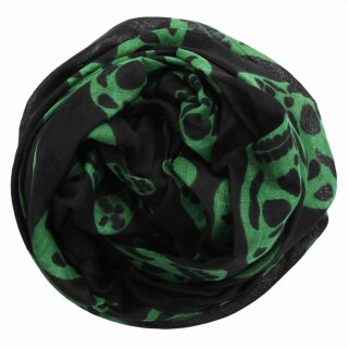 Baumwolltuch - Totenköpfe 1 schwarz - grün - quadratisches Tuch