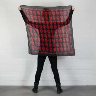 Baumwolltuch - Totenköpfe 1 schwarz - rot - quadratisches Tuch