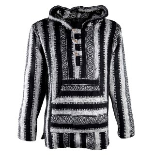 Poncho jacket black-white woven inverse Poncho baja jerga mexico style
