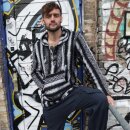 Poncho jacket black-white woven inverse Poncho baja jerga mexico style