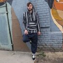 Poncho jacket black-white woven inverse Poncho baja jerga mexico style