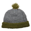 Woolen hat with bobble - flecked grey - olive green - Knit cap with pop pom