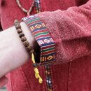 Jacket red with ethno brim transitional jacket cotton poncho style coat