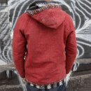 Jacket red with ethno brim transitional jacket cotton poncho style coat