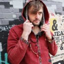 Jacket red with ethno brim transitional jacket cotton poncho style coat