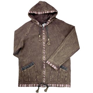 Jacket brown with ethno brim transitional jacket cotton poncho style coat