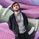 Hooded jacket black acid washed streetwear jacket sacred geometry hoodie
