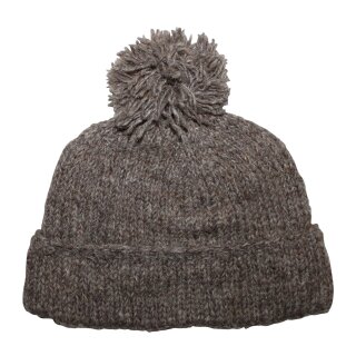 Woolen hat with Bobble - flecked grey - Knit cap with pop...