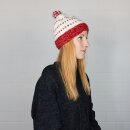 Woolen hat with bobble and stripes pattern - white - red-rosa - Knit cap with pop pom