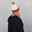Woolen hat with bobble and stripes pattern - white - red-rosa - Knit cap with pop pom