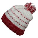 Woolen hat with bobble and stripes pattern - white - red-rosa - Knit cap with pop pom