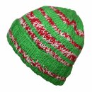 Wollmütze gestreift - grün-rot-weiß - warme Strickmütze