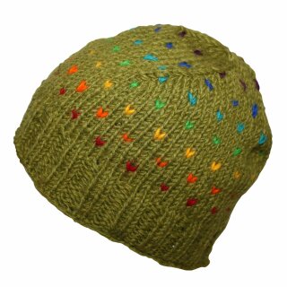 Wollmütze mit Muster - grün - mehrfarbig - warme Strickmütze