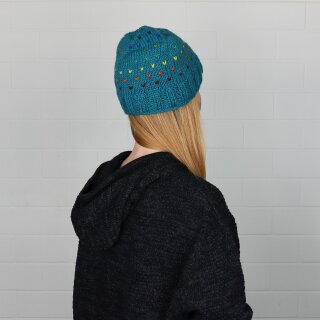 Wollmütze mit Muster - hellblau - mehrfarbig - warme Strickmütze