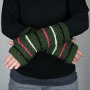 Gauntlets from wool - olive-green with strip