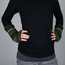 Armstulpen aus Wolle - Strickstulpen - oliv-grün mit Streifen - Pulswärmer mit Fleece