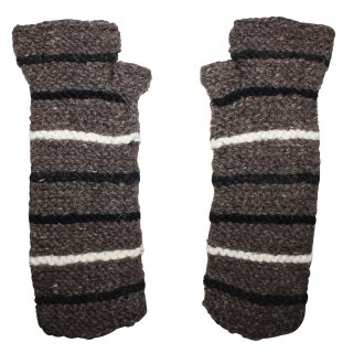 Armstulpen aus Wolle - Strickstulpen - grau mit Streifen - Pulswärmer mit Fleece