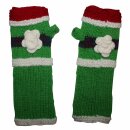 Gauntlets from wool - green with flower and stripes