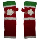 Gauntlets from wool - red with flower and stripes