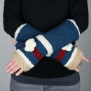 Gauntlets from wool - blue with flower and stripes