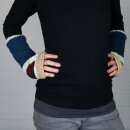 Woolen arm warmers - Knitted arm warmers - Blue with flower and stripes - Fleece arm warmers