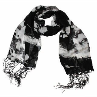 Schal - Muster mit Gesicht - schwarz-weiß - 40x160 cm - Halstuch