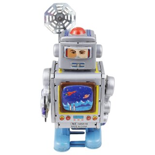 Roboter Raumfahrer Astronaut mit Werkzeug Blechroboter