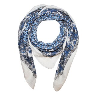 Cotton Scarf - Elephant - white - blue-black - squared kerchief