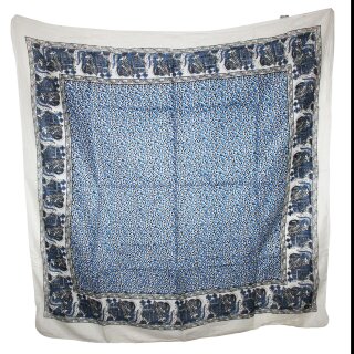 Baumwolltuch - Elefant - weiß - blau-schwarz - quadratisches Tuch