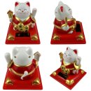 Lucky cat white solar on base 8cm kimono Maneki-Neko...