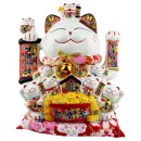 Lucky cat Maneki-neko waving cat family porcelain 30cm...