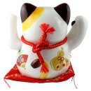 Glückskatze Maneki-neko Winkekatze aus Porzellan 26cm weiß winkende Katze