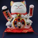 Glückskatze Maneki-neko Winkekatze aus Porzellan 26cm weiß winkende Katze