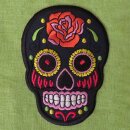 Aufnäher - Totenkopf Mexico mit Rose - schwarz-orange - Patch