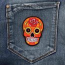 Aufnäher - Totenkopf Mexico mit Rose - orange-rot - Patch