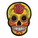 Aufnäher - Totenkopf Mexico mit Rose - gelb-orange - Patch