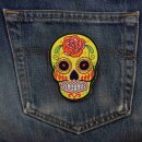 Aufnäher - Totenkopf Mexico mit Rose - gelb-orange - Patch