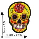 Aufnäher - Totenkopf Mexico mit Rose - gelb-orange - Patch