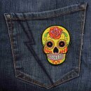 Aufnäher - Totenkopf Mexico mit Rose - gelb-orange - Patch