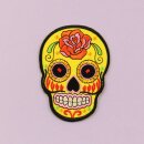 Aufnäher - Totenkopf Mexico mit Rose - gelb-orange - Patch