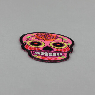 Aufnäher - Totenkopf Mexico mit Rose - rosa-orange - Patch