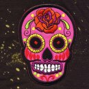 Aufnäher - Totenkopf Mexico mit Rose - rosa-orange - Patch