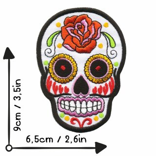 Aufnäher - Totenkopf Mexico mit Rose - weiß-orange - Patch
