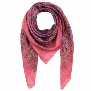 Baumwolltuch - Indisches Muster 1 - pink Lurex gold - quadratisches Tuch