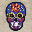 Aufnäher - Totenkopf Mexico mit Rose - blau-orange 2 - Patch