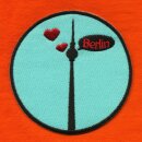 Aufnäher - Fernsehturm Berlin mit Herz - schwarz-hellblau-rot 8 cm - Patch