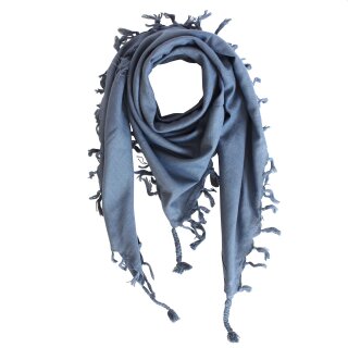 Cotton scarf fine & tightly woven - grey blue - with fringes - squared kerchief