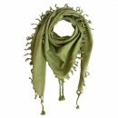 Cotton scarf fine & tightly woven - olive-green - with fringes - squared kerchief